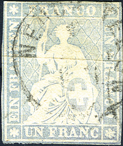 [7157.27.10] 1 Fr. grau, Berner Druck, 2. Druckperiode