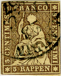 [7158.22.04] 5 Rp. braun, Berner Druck, 3. Druckperiode