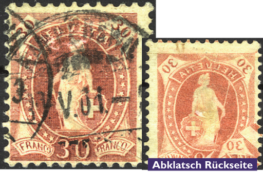 [7270.68.30] 30 Rp. lilabraun statt hellbraun, "Rückseitig vollständiger Abklatsch"