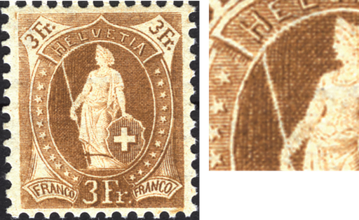 [7290.92.11] 3 Fr. hellbraun, "Grobe Stichelretouche zwischen Speer und Kopf und links vom Speer"