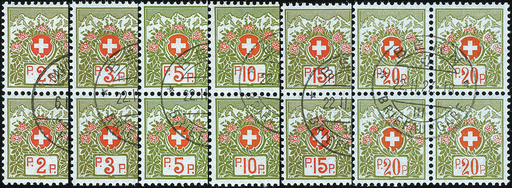 [7568.2.10] Wapppen und Alpenrosen, ohne Kontr.Nr im Viererblock zentrisch gestempelt
