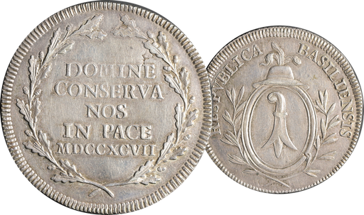 [8012.1797.02] Halbtaler Basel, letzte Münze der Stadt Basel, 12.83g schwer, Silber, vorzügliche Erhaltung.