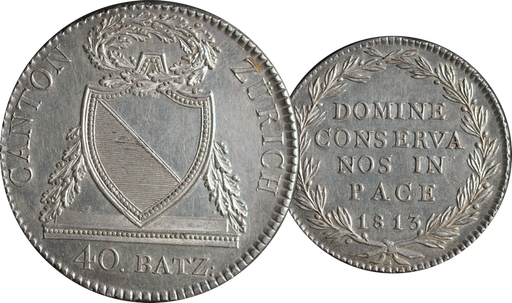 [8031.1813.01] Taler Zürich, 29.29g schwer, Silber, bis unzirkulierte Erhaltung.