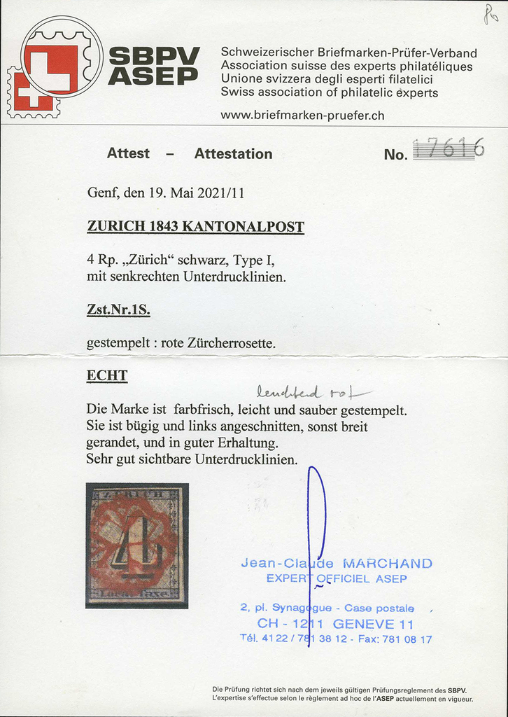 1843, Zürich 4, Type 1