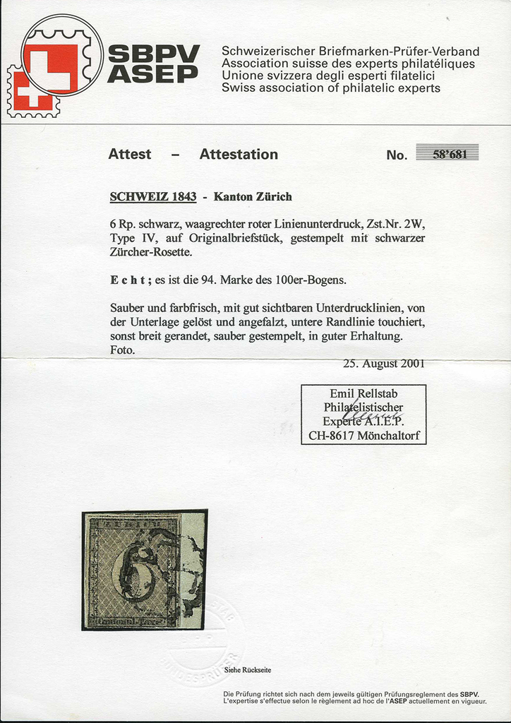 1843, Zürich 6, Type IV