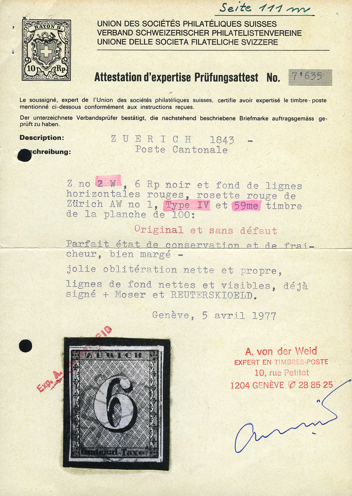 1843, Zürich 6, Type IV, 59.Marke