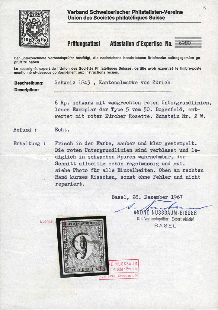 1843, Zürich 6, Type V