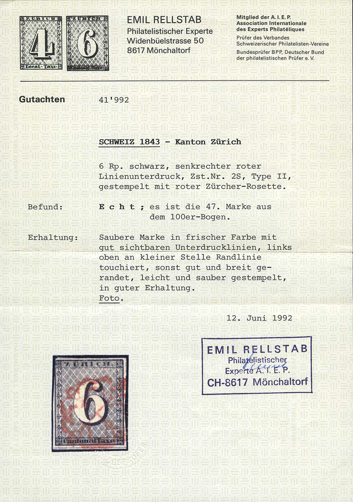 1843, Zürich 6, Type II