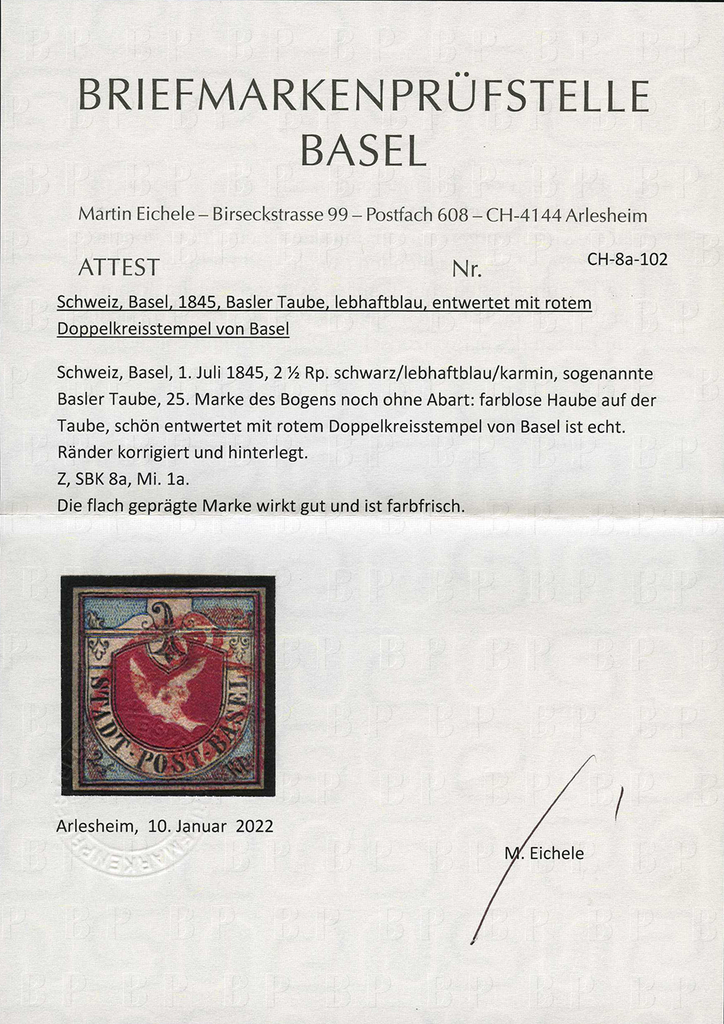 1845, Basler Taube schwarz-lebhaftblau-karmin