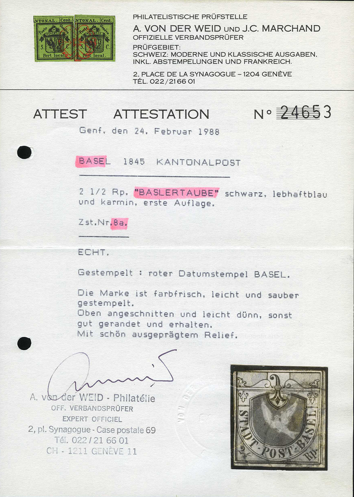 1845, Basler Taube, schwarz-lebhaftblau-karmin