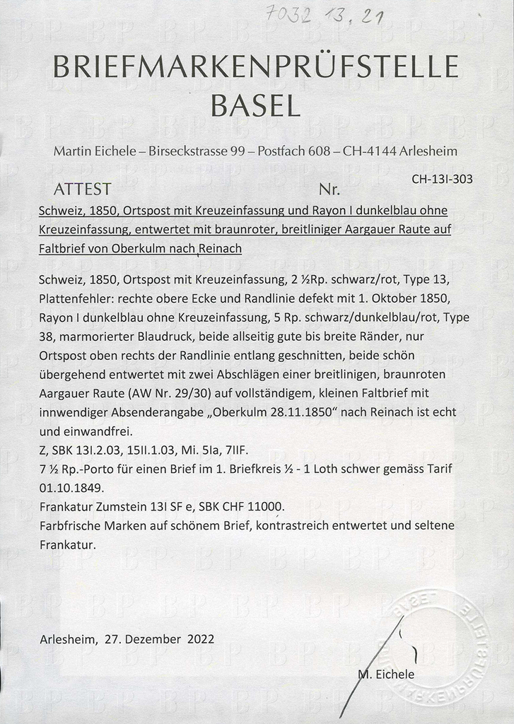 1850, Mischfrankatur Ortspost mit KE und Rayon I ohne KE
