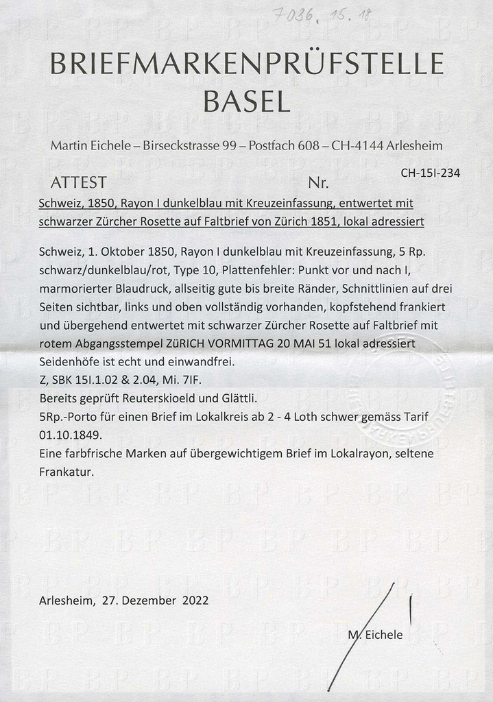 1851, Rayon I auf übergewichtigem Faltbrief im Lokalrayon