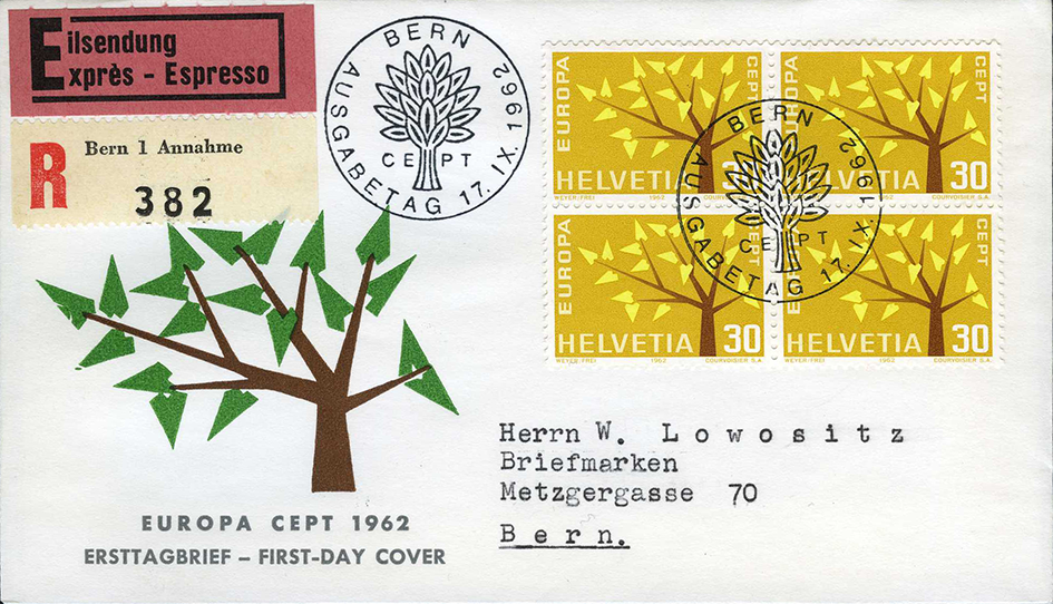 1962, EUROPA, Abart:&quot;Kurzer Ast&quot;