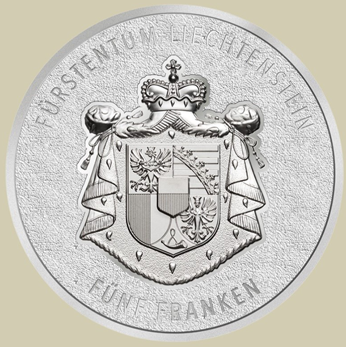 2024, 5-Franken-Silber "100 Jahre Schweizer Franken im Fürstentum Liechtenstein"