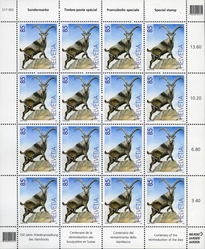 85 Rp. Steinbock, &quot;Grosse gelbe Schlange am Hinterteil&quot; u. &quot;Blaues Fragezeichen über dem Steinbock&quot;