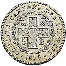 1826, 5 BatzN (N hochgestellt) Basel
