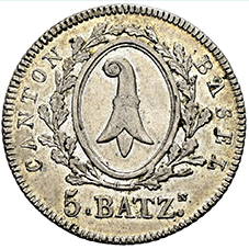 1826, 5 BatzN (N hochgestellt) Basel