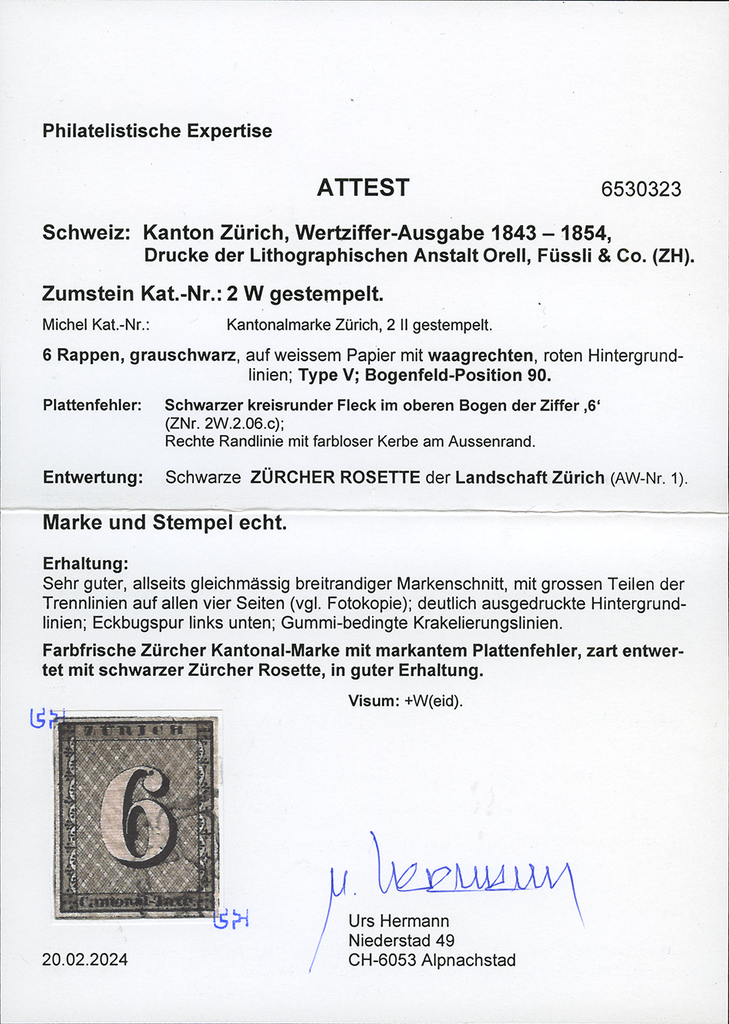 Type V, Plattenfehler:&quot;Schwarzer Punkt im Kopf der 6&quot;