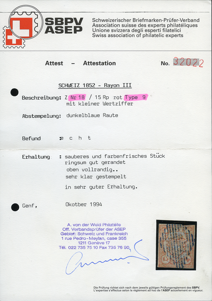 Type 9, dunkelblaue eidg. Raute