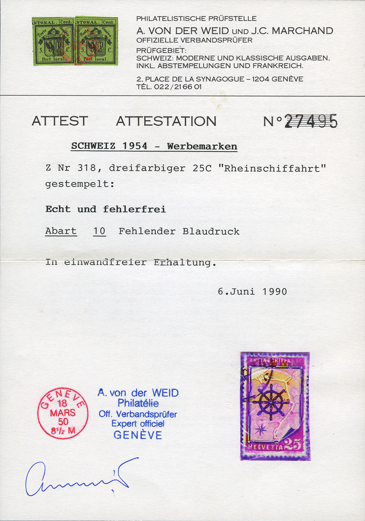 25 Rp. Rheinschiffahrt, &quot;Fehlender Blaudruck&quot;