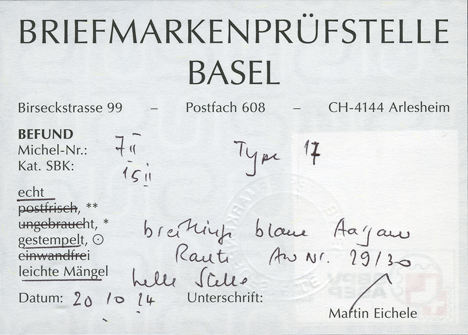 Type 17, breitlinige, blaue Aargauer Raute ( AW. Nr. 29/30)