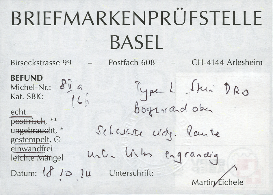 Type 2, Stein D (RO), schwarze eidg. Raute
