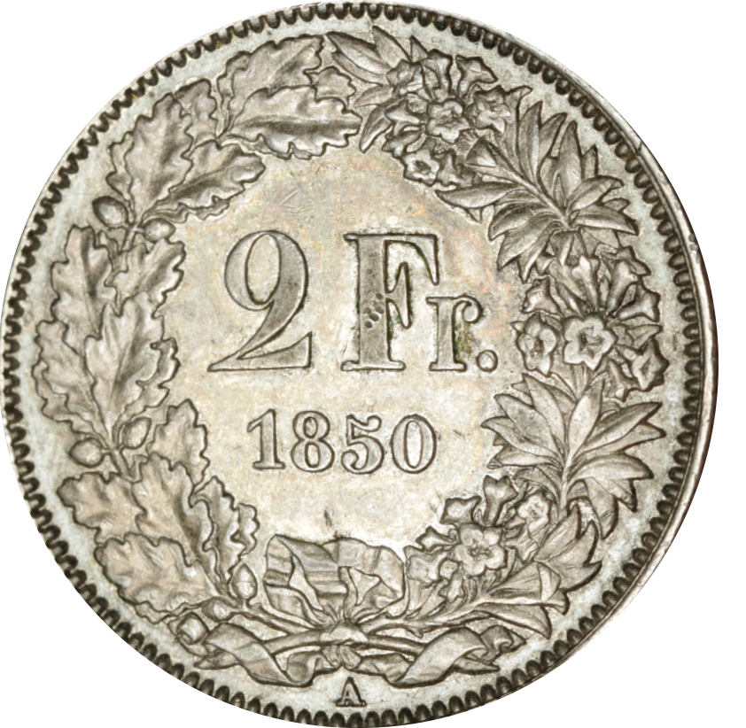 1850, 2 Fr. Silber-Kursmünze