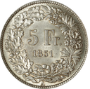 1851, 5 Fr. Silber-Kursmünze Sitzende Helvetia