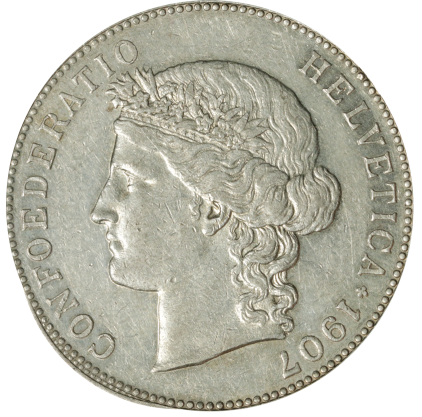 1907, 5 Fr. Silber-Kursmünze Helvetia Kopf