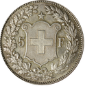 1908, 5 Fr. Silber-Kursmünze Helvetia Kopf