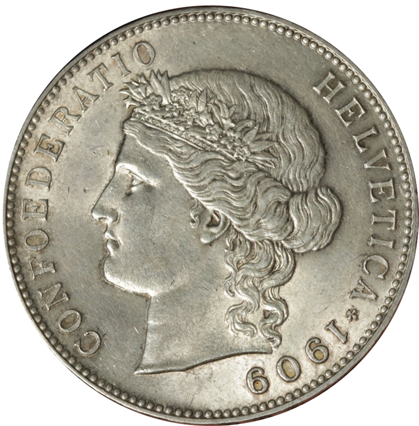1909, 5 Fr. Helvetia-Kopf