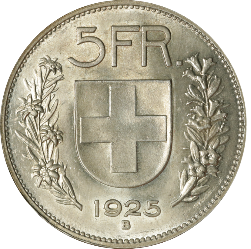 1925, 5 Fr. Silber-Kursmünze Hirtenkopf