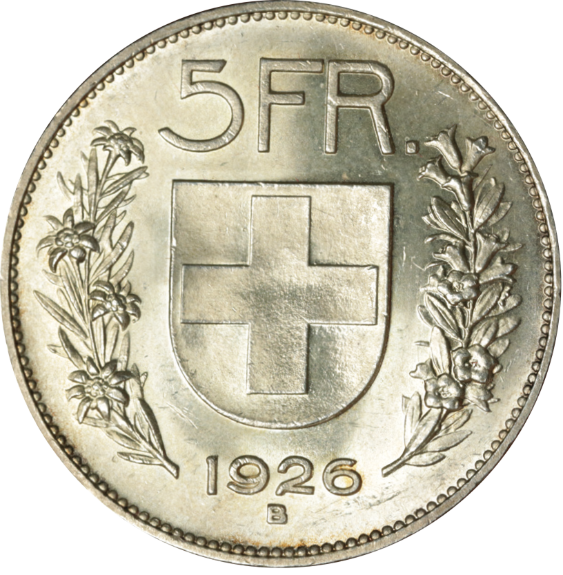 1926, 5 Fr. Silber-Kursmünze Hirtenkopf