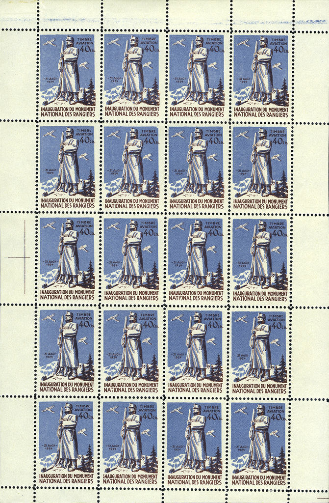 1924, Les Rangiers, 40 Rp. blau-braun, &quot;Fehlende Striche beim Datum&quot;