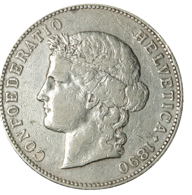 1890, 5 Fr. Silber-Kursmünze Helvetiakopf