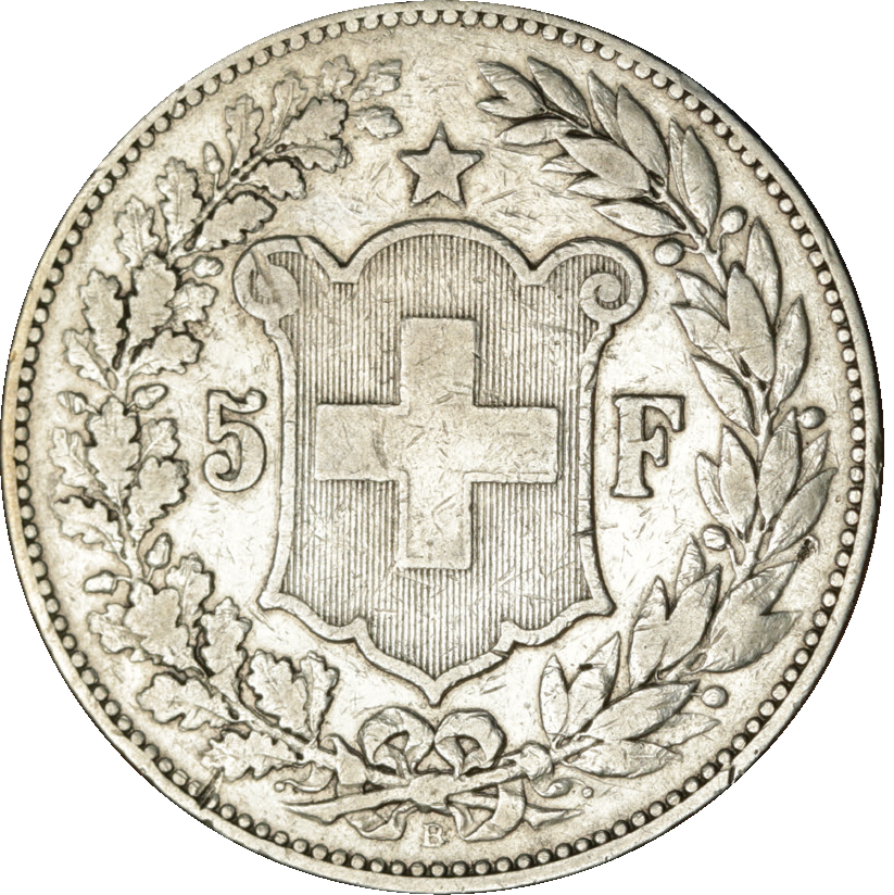 1892, 5 Fr. Silber Kursmünze Helvetiakopf
