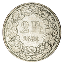 1850, 2 Fr. Silber-Kursmünze Sitzende Helvetia