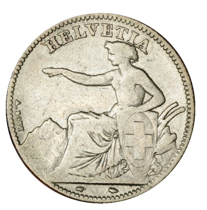 1850, 2 Fr. Silber-Kursmünze Sitzende Helvetia