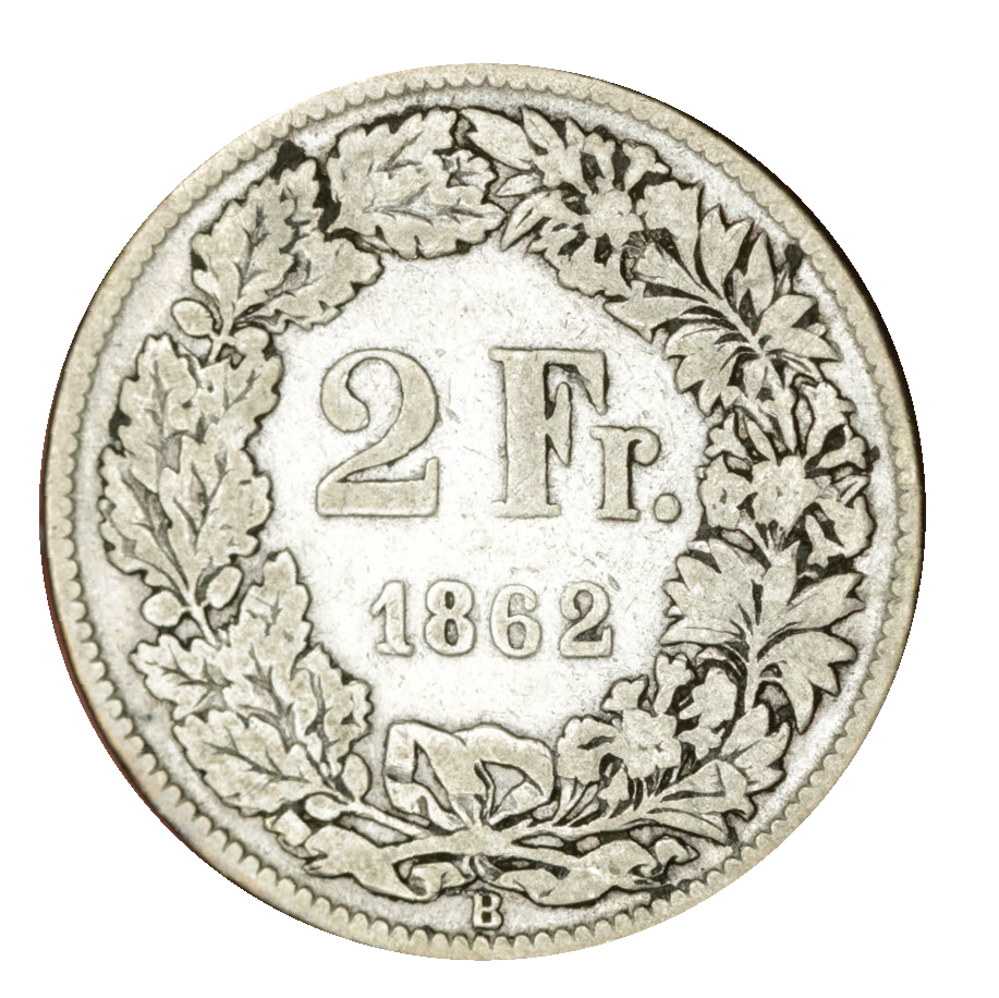 1862, 2 Fr. Silber-Kursmünze Sitzende Helvetia