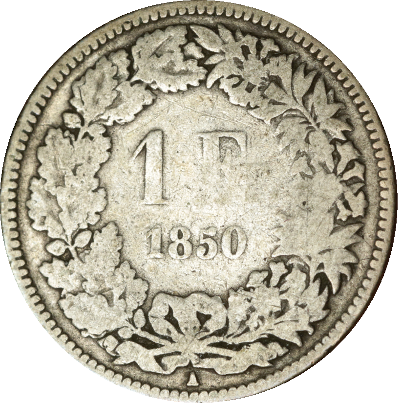 1850, 1 Fr. Silber-Kursmünze Sitzende Helvetia