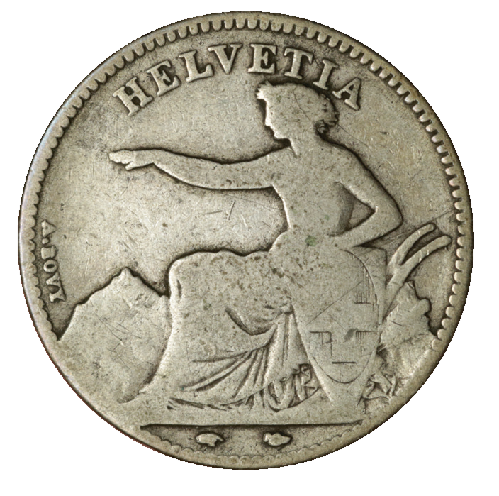 1850, 1 Fr. Silber-Kursmünze Sitzende Helvetia