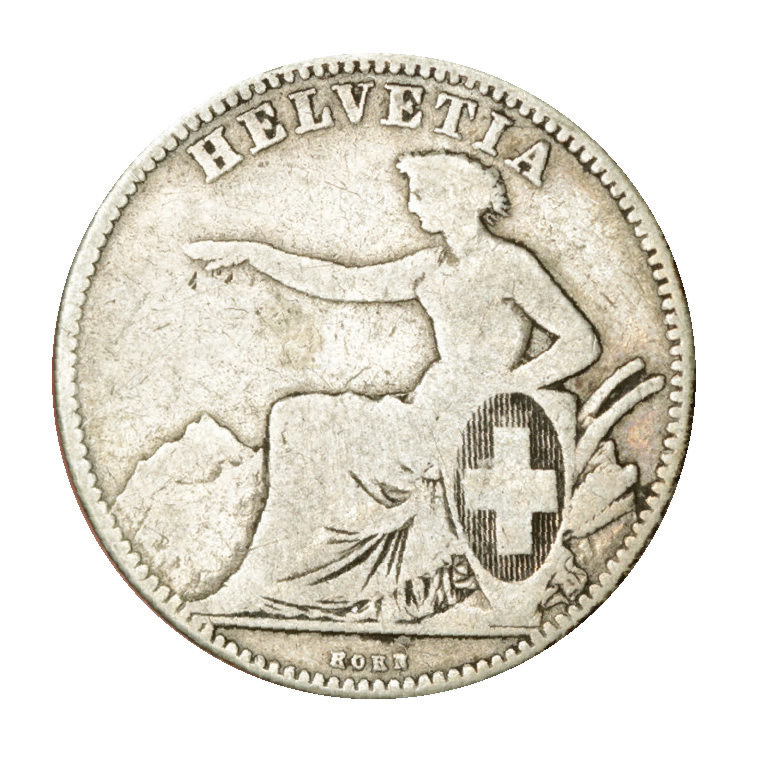1862, 2 Fr. Silber-Kursmünze Sitzende Helvetia