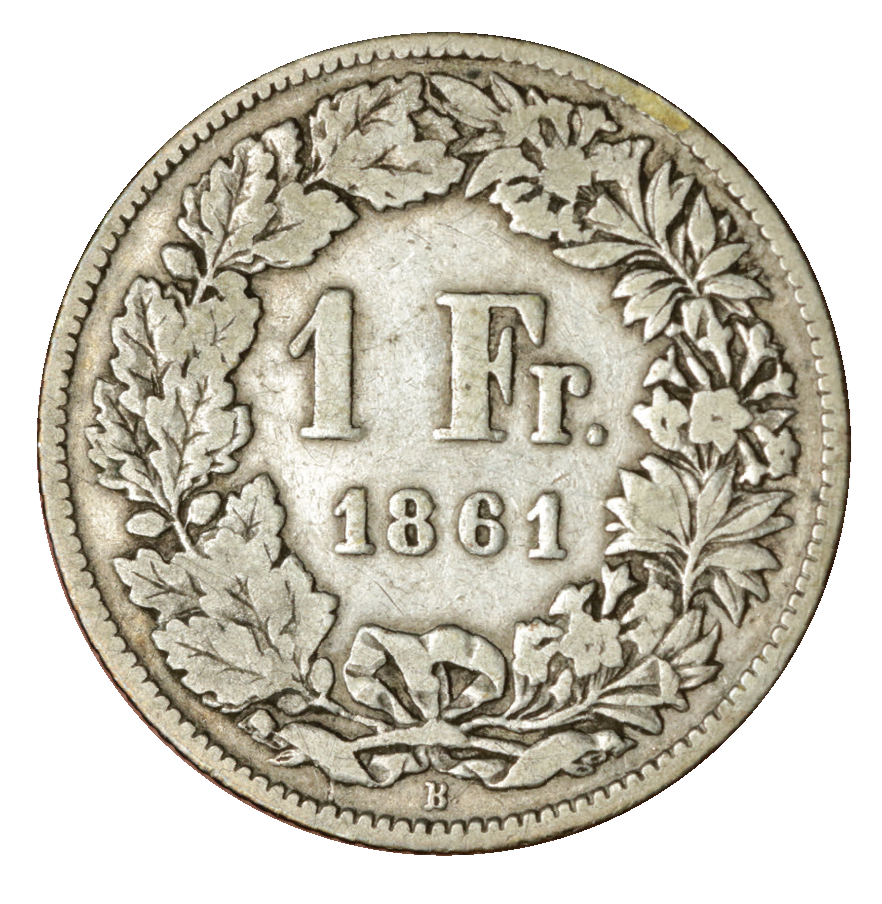 1861, 1 Fr. Silber-Kursmünze Sitzende Helvetia