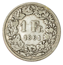 1861, 1 Fr. Silber-Kursmünze Sitzende Helvetia