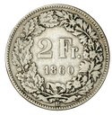 1860, 2 Fr. Silber-Kursmünze Sitzende Helvetia