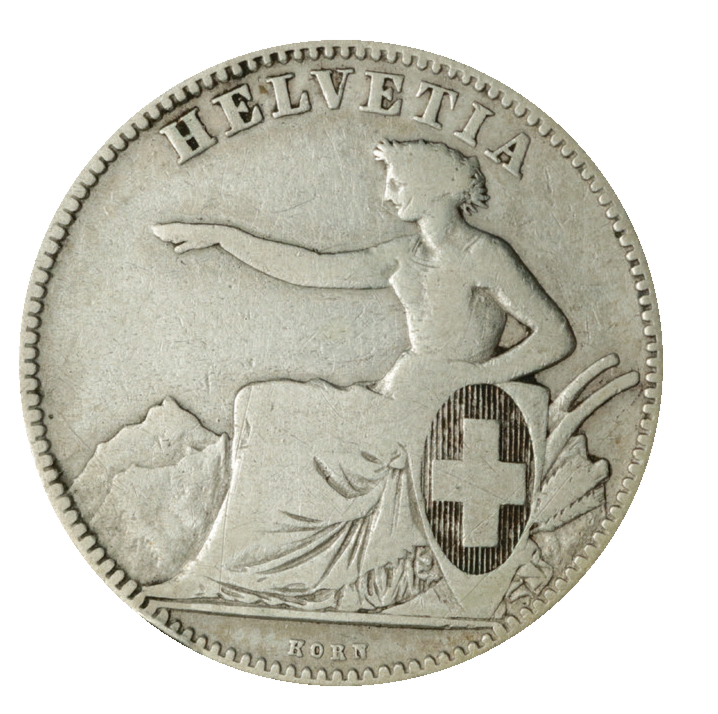 1860, 2 Fr. Silber-Kursmünze Sitzende Helvetia