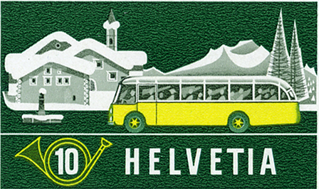 1953, 10 Rp. Alpenpost im Winter, Abart:&quot;Hauswand retouchiert&quot;