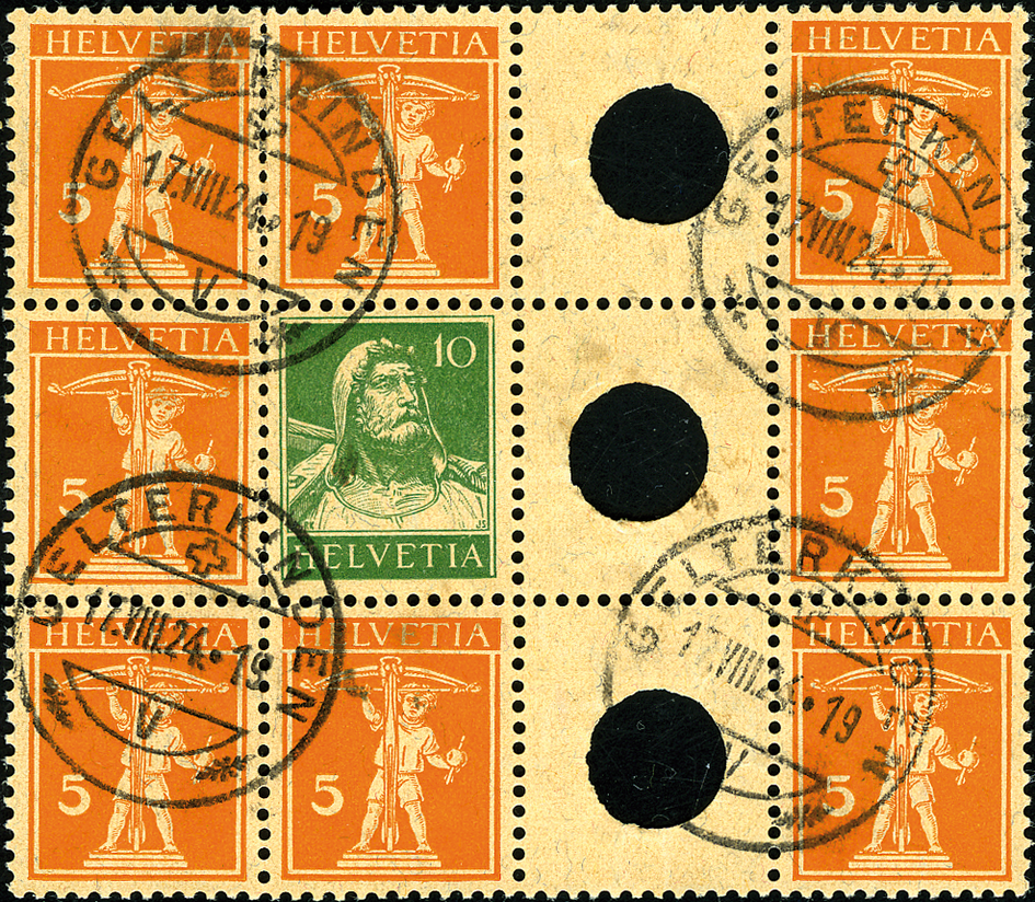 5+5 Rp. rotorange, sämisch und 10+5 Rp. grün und orange, sämisch