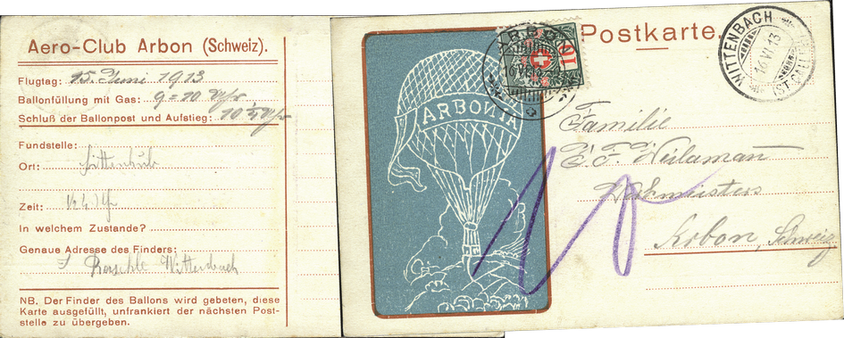 1913, Ballon "Arbonia", Start: 15.Juni in Arbon