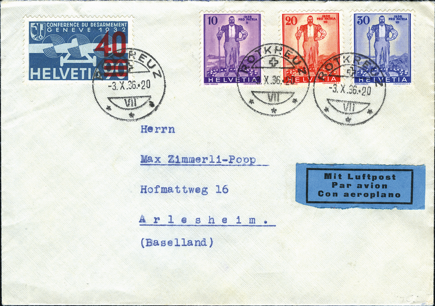 1936, Rotkreuz-Arlesheim, Satz-Beleg